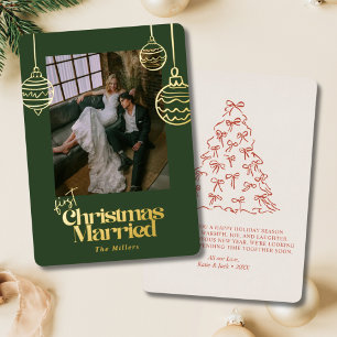 Carte De Vœux En Aluminium Premier Noël Marié Mariage photo Vert & Rouge