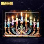Carte De Vœux En Aluminium Puisse Vos Nuits Être Lumineuses Menorah Bougie Co<br><div class="desc">Puisse Vos Nuits Être Lumineuses Menorah Bougies colorées Aquarelle Peinture de Menorah avec des bougies colorées</div>