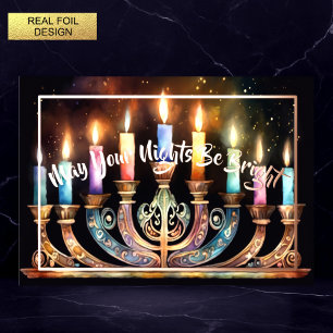 Carte De Vœux En Aluminium Puisse Vos Nuits Être Lumineuses Menorah Bougie Co