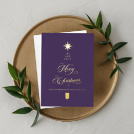 Carte De Vœux En Aluminium Purple Gold Calligraphy Christmas Card