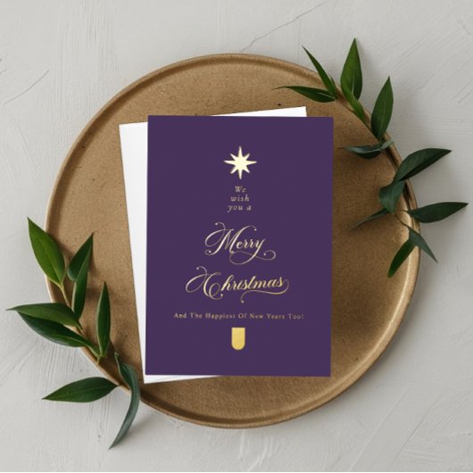 Carte De Vœux En Aluminium Purple Gold Calligraphy Christmas Card