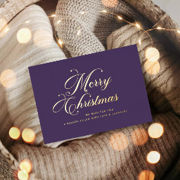 Carte De Vœux En Aluminium Purple Gold Merry Christmas Foil Card