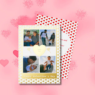 Carte De Vœux En Aluminium Quatre Photo Famille Or Coeurs rouges Poème Valent