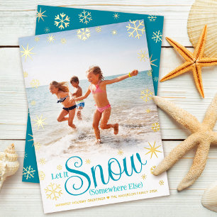 Carte De Vœux En Aluminium Qu'il neige ailleurs Photo de plage réaliste or do