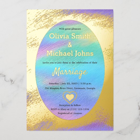 Carte De Vœux En Aluminium Rainbow Golden abstrait peinture Mariage Invitatio (Recto)