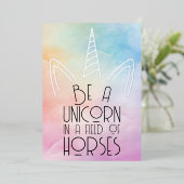 Carte De Vœux En Aluminium Rainbow Pastel Unicorn Affirmation (Debout devant)