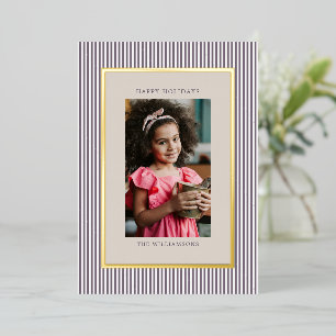 Carte De Vœux En Aluminium Rayures prune Noël Photo de famille élégante Or