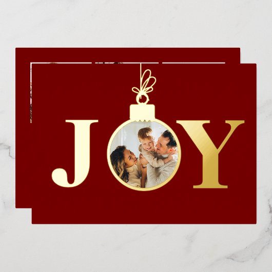 Carte De Vœux En Aluminium Real Foil Joy Photo Ornament 4 Photos & Message (Recto/Verso)