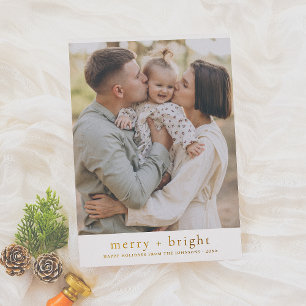 Carte De Vœux En Aluminium Real Foil Merry & Bright Christmas Holiday Photo