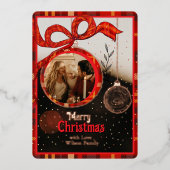 Carte De Vœux En Aluminium Red Bow Plaid & Gold Foil Single Photo Christmas (Recto)