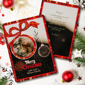 Carte De Vœux En Aluminium Red Bow Plaid & Gold Foil Single Photo Christmas