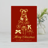 Carte De Vœux En Aluminium Red Bow Tree Photo Gold Foil Card (Debout devant)