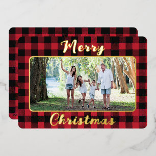 Carte De Vœux En Aluminium Red Buffalo Plaid Joyeux Noël Une photo