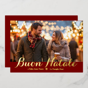 Carte De Vœux En Aluminium Red Buon Natale e Felice Anno Nuovo Script Photo