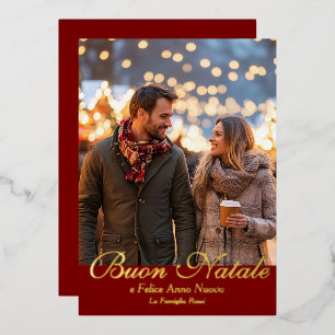 Carte De Vœux En Aluminium Red Buon Natale e Felice Anno Nuovo Script Photo