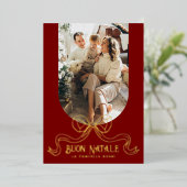 Carte De Vœux En Aluminium Red Buon Natale Simple Modern Coquette Bow Photo (Debout devant)