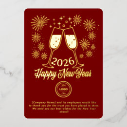 Carte De Vœux En Aluminium Red Business New Year 2026 Champagne Gold