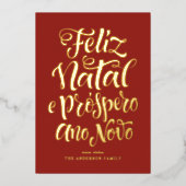 Carte De Vœux En Aluminium Red Feliz Natal e Próspero Ano Novo Script (Recto)