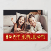 Carte De Vœux En Aluminium Red Happy Howlidays Typographie moderne Chien Phot (Recto)