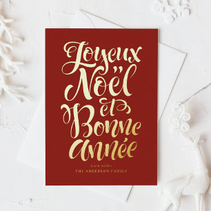 Carte De Vœux En Aluminium Red Joyeux Noël et Bonne Année Calligraphie