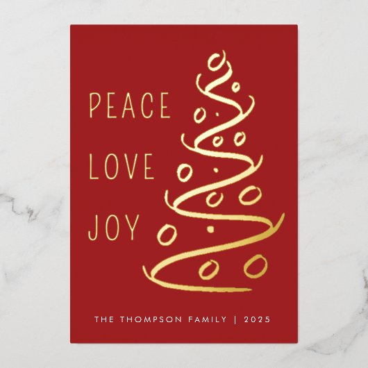 Carte De Vœux En Aluminium Red Peace Love Joy Tree (Recto)