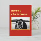 Carte De Vœux En Aluminium Red Retro Bold Typographie Joyeux Noël Photo (Debout devant)