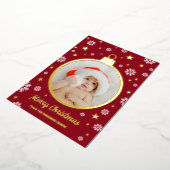 Carte De Vœux En Aluminium Red Snowflakes Gold Stars Joyeux Noël Bauble (Rotation)