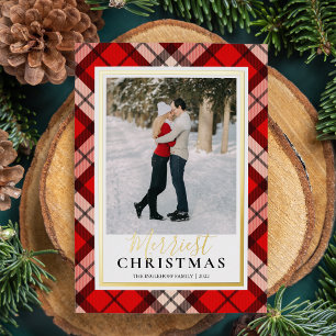 Carte De Vœux En Aluminium Red Tartan Merriest Christmas Photo
