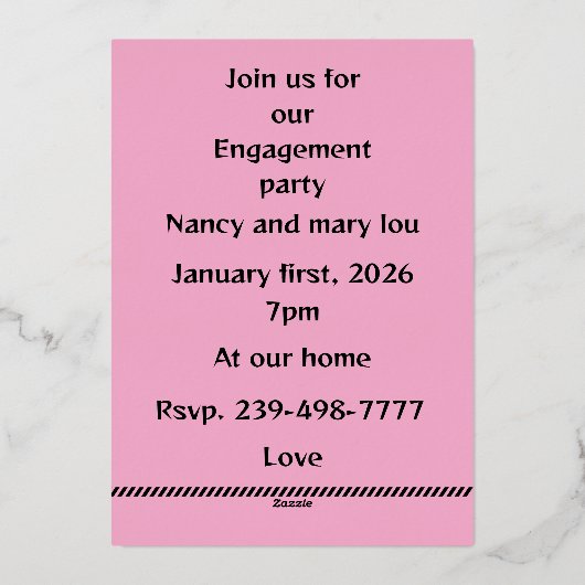 Carte De Vœux En Aluminium Rejoignez notre groupe de fiançailles (Verso)