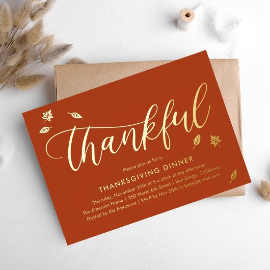 Carte De Vœux En Aluminium Remerciements Automne Foil Thanksgiving Party Invi