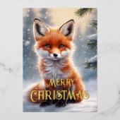 Carte De Vœux En Aluminium Renard rouge Noël (Recto)