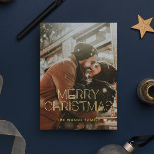 Carte De Vœux En Aluminium Retro 80s Joyeux Noël Photo Gold