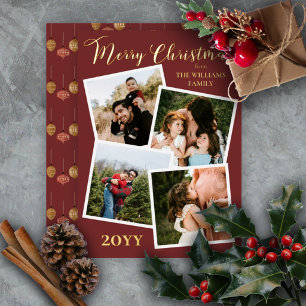 Carte De Vœux En Aluminium Retro Baubles Merry Christmas 4 Photo Dk Berry