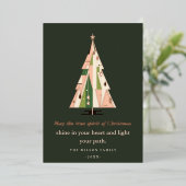 Carte De Vœux En Aluminium Retro Géométrique Arbre de Noël Bleu Forêt verte (Debout devant)