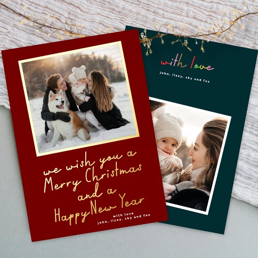 Carte De Vœux En Aluminium retro merry christmas new year 2 photo red green