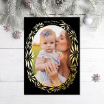 Carte De Vœux En Aluminium Retro Poinsettia Oval Frame Photo<br><div class="desc">Cadre original illustré de poinsettias en papier d'aluminium ; choix d'or,  d'argent ou d'or rose ; la couleur arrière - plan est également modifiable</div>