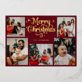 Carte De Vœux En Aluminium Retro Red and Gold Merry Christmas Family Photo (Recto)