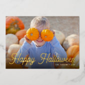 Carte De Vœux En Aluminium Retro Script Halloween Photo (Recto)