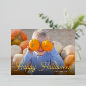 Carte De Vœux En Aluminium Retro Script Halloween Photo (Debout devant)
