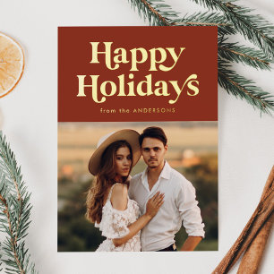 Carte De Vœux En Aluminium Retro Type Happy Holidays Photo Brown et or