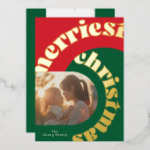 Carte De Vœux En Aluminium rétro vert rouge gras Noël deux photo plat (Recto/Verso)