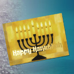 Carte De Vœux En Aluminium Retro Vibe Gold Hanoukka Menorah<br><div class="desc">Vibe rétro Hanoukka Menorah Gold Noir</div>