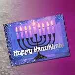 Carte De Vœux En Aluminium Retro Vibe Hanoukka Menorah Parties scintillant Ed<br><div class="desc">Retro Vibe Hanoukka Menorah Parties scintillant Edge Argent bleu violet noir</div>