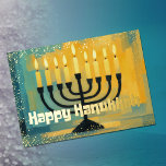 Carte De Vœux En Aluminium Retro Vibe Hanoukka Menorah Parties scintillant Ed<br><div class="desc">Retro Vibe Hanoukka Menorah Parties scintillant Edge Turquoise or noir</div>