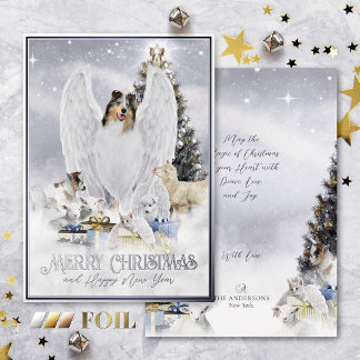 Carte De Vœux En Aluminium Réveillon paradisiaque de Noël, Blue Merle Collie
