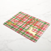 Carte De Vœux En Aluminium Rinder Classé Sur Vert Foncé Rouge Plaid Or (Rotation)