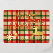 Carte De Vœux En Aluminium Rinder Classique Sur Vert Foncé Rouge Plaid Or (Recto)