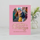 Carte De Vœux En Aluminium Rose Gold & Blush Moderne Retro Photo de Noël (Debout devant)