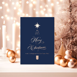 Carte De Vœux En Aluminium Rose Gold Calligraphy Tree Christmas Card