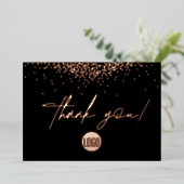 Carte De Vœux En Aluminium Rose Gold Confetti Business Script Merci (Debout devant)